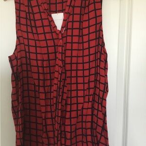 Banana Republic Red and Black windowpane tie neck Sleeveless Top
